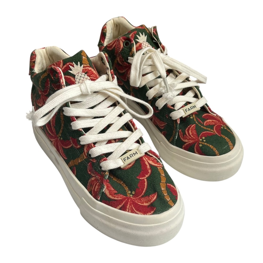 Farm Rio Coqueiro Women's 8 Tropical Floral High Top Sneakers Casual Resort Fun
